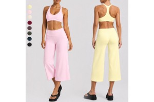 SHINBENE Moisture Wicking Racerback Sports Bra Slim Straight Capri Yoga Pants 2Pcs Fitness Gym Pilates Training Active Suit