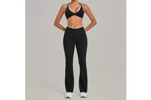 JAC22 TZ8081 Women's Yoga Summer Sports Two-piece Set Solid Spandex/Polyester Yoga Set