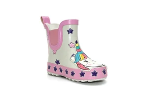 OEM ODM Girls Chelsea Rubber Ankle Rain Boots Rainbow Unicorn Head Star Trim Print Waterproof Slip On Toddler Short Wellies
