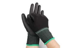 High Quality Black Nylon Knitted Safety Work Gloves Flexible Powder Free PU Coated Polyester Hand Gloves for General Purpose