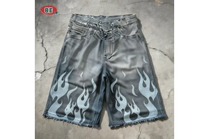 Men's Baggy Custom Digital Printing Logo Vintage Denim Jeans Shorts 100% Cotton Hip Hop Style Washed Jean Shorts Men