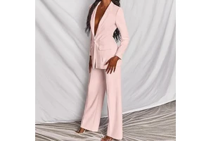 Women's Elegant Solid Color Business Suit Set Professional Two-Piece Blazer & Pants Office Workwear Set Plus Size Curvy OL Suit