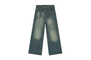 STARLIGHT Men Vintage Denim Jeans Basics Jeans Trouser Straight Loose Sandblast Whiskers Design Indigo Blue Long Jeans Pants