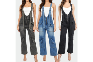 Women Denim Overalls Wide Leg High Waist Jumpsuit Streetwear Casual Vintage Jean Romper Sleeveless Zipper Long Pant Outfit 2026