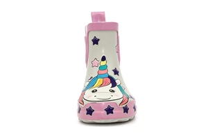 Custom Pattern Available Girls Slip On Rubber Rain Boots Integrated Rear Pull Tab Waterproof Toddler Ankle Wellies