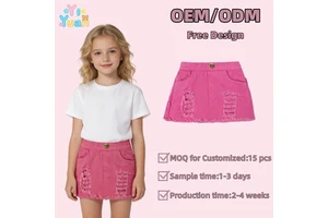 OEM Sexy USA Korean Girls Mini Denim Ripped Jean Skirt Plain Solid Hot Children Summer Pencil Short Skirt Custom Colors Styles