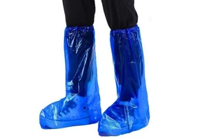 Disposable Unisex Ankle Bootie Blue Thickened Plastic Waterproof Safety Shoe Covers Long Wear-Resistant Tube Pull-On Closure