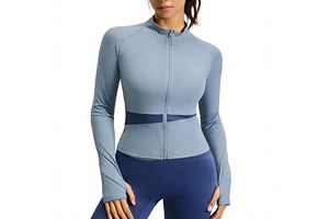 Color Block Sportswear Yoga Jacket High Neck Slim Fit Barely There Fitness Top Quick Dry Spandex/Polyester Plus Size for Women