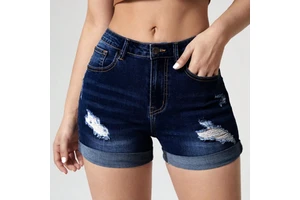 Women's Casual Denim Shorts Sexy High Waist Solid Dark Blue Jean Shorts Summer Fashion Short Pants for Women 2026