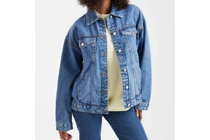 Women Denim Jacket Oversized Baggy Trucker Outerwear Vintage Wash Blue Coat Loose Fit Streetwear Apparel OEM Custom