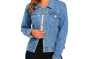 Chic Women's Denim Jacket Knitted Breathable Eco-Friendly Stylish Trendy Blue Jean Outerwear for Girls Ladies Daily Casual Look