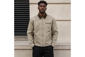 Men's Casual Bonded Duck Cotton Satin Weave Distress Vintage Winter Detroit Bomber Jacket With Front Logo