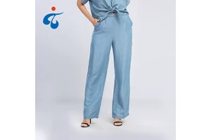 Hot Sale Comfortable Lyocell Woven Washed Loose Straight Women Denim Jeans Pants Trousers