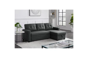 Dark Gray Pull Out Sectional Sofa with Storage Chaise Convertible Sleeper Couch