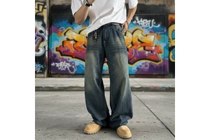 Factory Price Wholesale New Fashion Wide Leg Washed Casual Loose Jeans Pants Blue Custom Design Men's Denim Trousers For Men