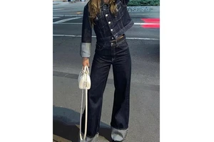 Women Fashion Denim Set Casual Lapel Long Sleeve Crop Jacket Buttons Female Vintage Wide Leg Loose Jeans Long Pants 2026 3560