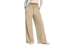Women's High Waisted Straight Elastic Waist Summer Flat Front Fleece Eco-Friendly 100% Polyester Quick Dry Breathable Pants