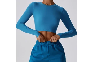 Hot Selling Yoga Long Sleeve Sports Four-Way Stretch Soft Breathable Running Crop Top for Women
