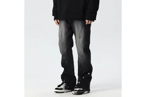 Hot Sale Custom Logo Men Fashion Denim Jeans Wash Style Straight Wide Leg Plus Size Men Baggy Jeans Pants for Men