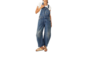Custom Women's Summer Casual High Waist Denim Jumpsuits Loose-Fitting Barrel Leg Jean Pants with Washed Pockets Bib Overalls