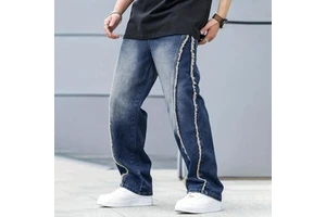 New Arrival Men's Side Contrasting Color Block Design Jeans Comfortable Straight Denim Trousers for Men