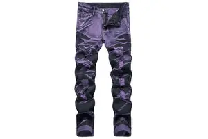 HYT Supplier Custom Brand Men'S High Quality New Purple Denim Straight Leg Pants Male Jeans Trouser Regular Fit Jeans for Men
