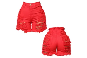 Summer Breathable Stretch Eco-Friendly Ripped Denim Shorts with Bow and Lace Casual Women's Shorts