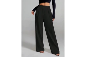 Factory Custom Casual Loose Direct Women High Waist Pleated Wide Leg Suit Trousers Office Work Straight Pants Logo OEM Color