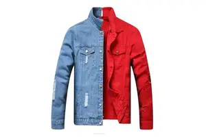 Winter Fashion Denim High Street Men's Jacket Two Colors Regular Sleeve Oversized Jeans Front Logo