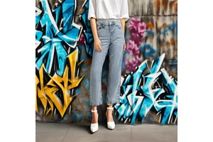 Women's Casual Denim Jeans Loose Fit Flare Breathable Washable Custom Made 100% Cotton Windproof Eco-Friendly High Street