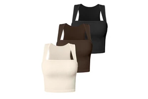 Hot Women's Yoga Crop Top Skinny Fit Square Neck Lightweight Seamless Four-Way Stretch Quick Dry Spandex/Nylon Breathable