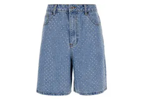 Custom Manufacture Denim Vintage Women's Denim Shorts Light Stone Wash Streetwear Loose Straight Women's Rhinestone Denim Shorts