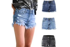 High Quality Women's Summer Denim Shorts Mid Waist Regular Fit Straight Casual Breathable Quick Dry Color Bloc