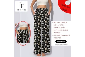 Women's High Waisted Wide Leggings Pants, Soft Elastic Casual Palazzo Trousers for Custom Streetwear, Customized Women's Pants