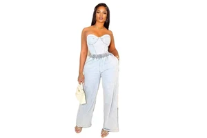 2025 New Arrivals Women's Denim Sets-fashion Stretch Denim Two Piece Suit Stretch Crop Top With Long Pants Denim Sets for Women