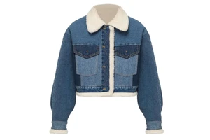 High Quality Woven Two Tone Denim Jacket Womens Fashion Warm Winter Breathable Outdoor Casual Fleece Lined Cropped Jacket