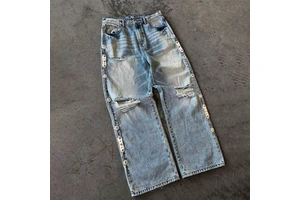 Men's Trendy Cool Korean-Style Slim Straight Jeans Customizable Beads Set with Casual Washed Denim Fabric