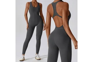 New Best-Selling U-shaped Neckline Women's Sleeveless Jumpsuit Workout Bodysuit Jumpsuit Yoga Gym One Piece Racerback Jumpsuit