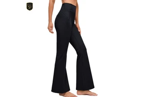Women Solid Flare Yoga Pants Mid Rise Wide Leg Eco-Friendly Quick-Dry Breathable Athletic Wear for Daily Fitness & Movement