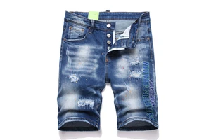 Men's Distressed Denim Shorts with Embroidered Holes and Button Vintage Hip Hop Streetwear for Summer Casual to Formal Styles