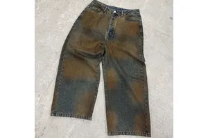 Denim Manufacturer Custom 100% Cotton Acid Vintage Wash Plus Size Wide Leg Baggy Cargo Hip Hop Pants Jeans for Men