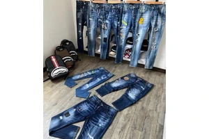 Vintage Men's Ripped Paint Splatter Jeans Straight Mid Waist Washed Denim Trousers Streetwear Fashion Pants New Arrival