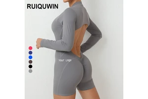 RUIQUWIN Women's Sports Bodysuit OEM Casual Solid Color Jumpsuit/Gym Workout Playsuit