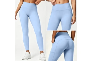 High Waist Butt Lifting Solid Yoga Leggings Tummy Control Full Length Sweat-Wicking Breathable Workout Pants Side Pockets