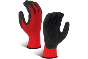 Construction Polyester 13G Latex Rubber Coated Red And Black Work Protective Gloves With Latex Coating