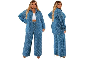 Trending Products 2026 New Denim Jean Sets Plus Size Women's Cardigan Fringed Long Sleeve Coat Women Jean Set