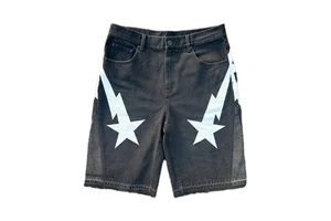 Custom Embroidered Logo Distressed Streetwear Denim Jean Shorts for Men Mid Waist Straight Raw Hem Cut Edge Casual Summer Jorts