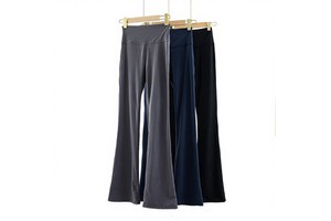 Yoga Super High Waist Flared Pants Elastic Slim-Fit Horseshoe Design Black Solid Plus Size Full Length Made Spandex/Nylon
