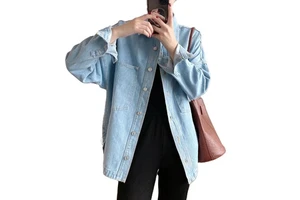 Fashion Washed Women Jean Jacket and Coat Long Sleeve Denim Coat Women Oversized Denim Jacket