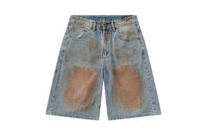 Men's 5 Inch Loose Straight Denim Shorts, Non-Stretch Vintage Washed Distressed Dirty Wash Casual Streetwear Jean Shorts